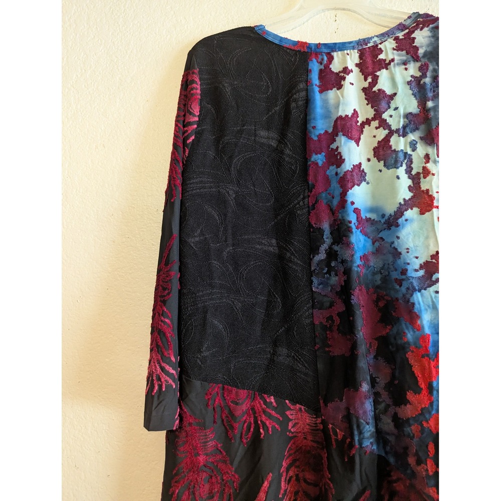 Calessa Womens XL Red‎ Blue Black Abstract Burnout Velvet Patchwork Tunic Top - Picture 13 of 15